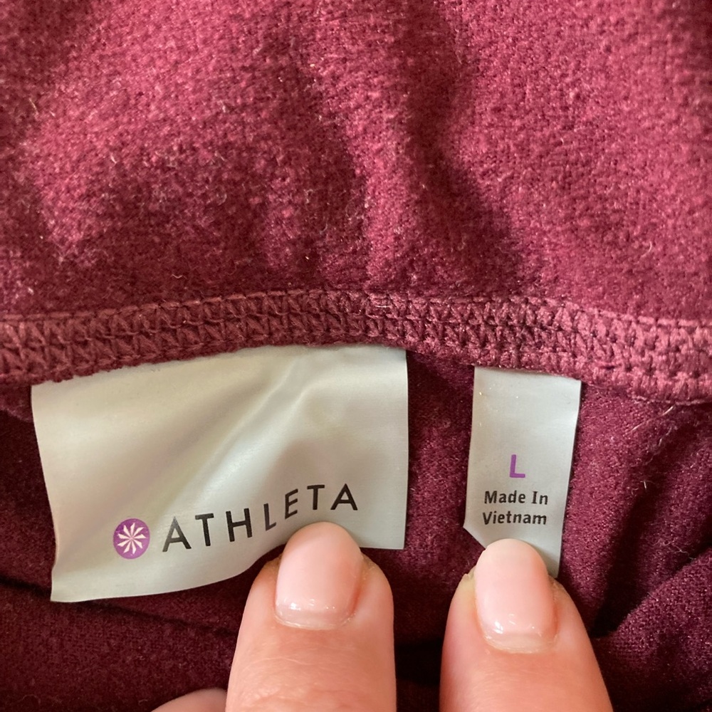 Athleta Plush Tech Hoodie Cowl Neck Long Sleeve Womens L Burgundy Thermal - Picture 3 of 7